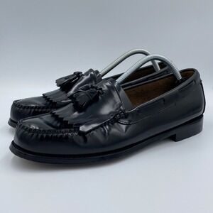 G.H. Bass & Co Weejuns Layton Men's 10.5 Black Leather Kiltie Tassel Lug Loafers